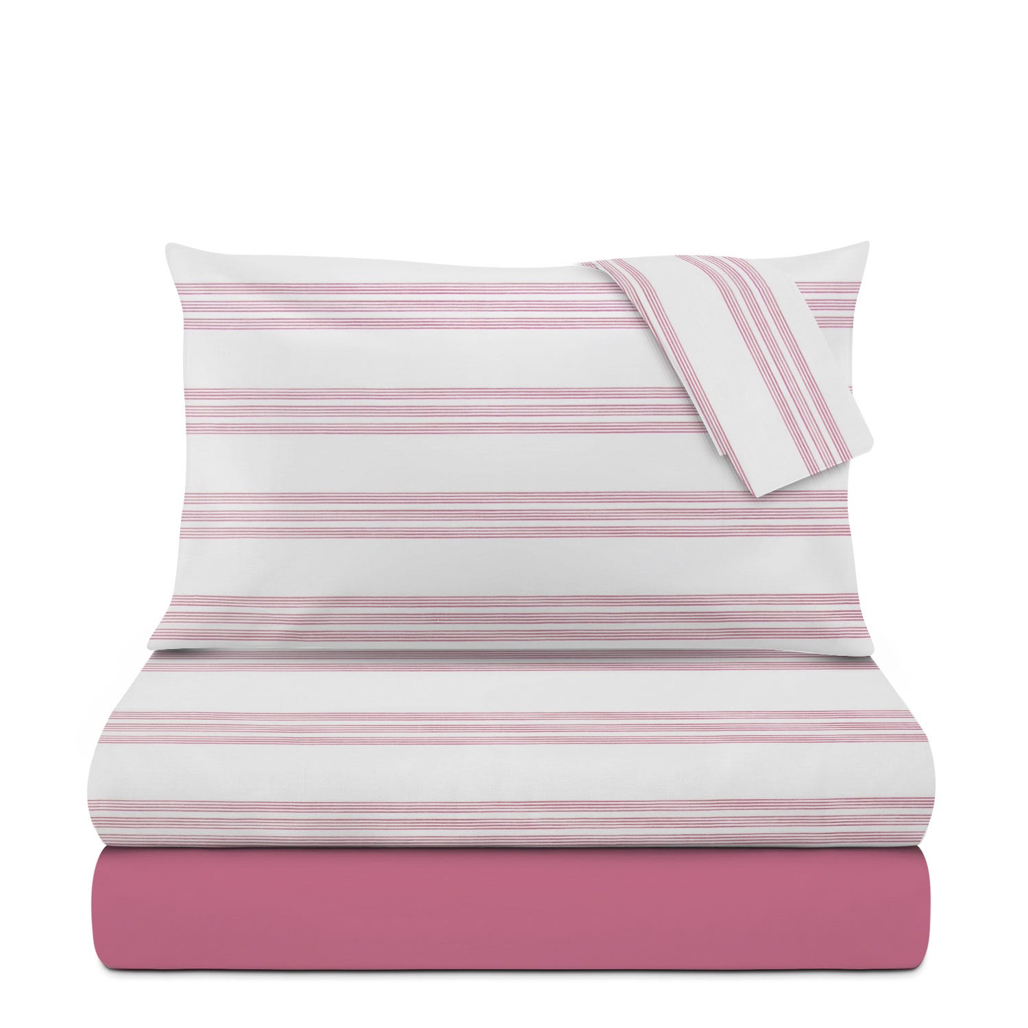Completo letto matrimoniale righe malva cotone