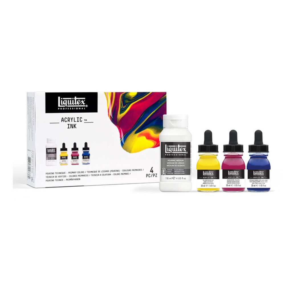 AKRYLBLEKK FLYTENDE AKRYL LIQUITEX SETT 4 FARGER