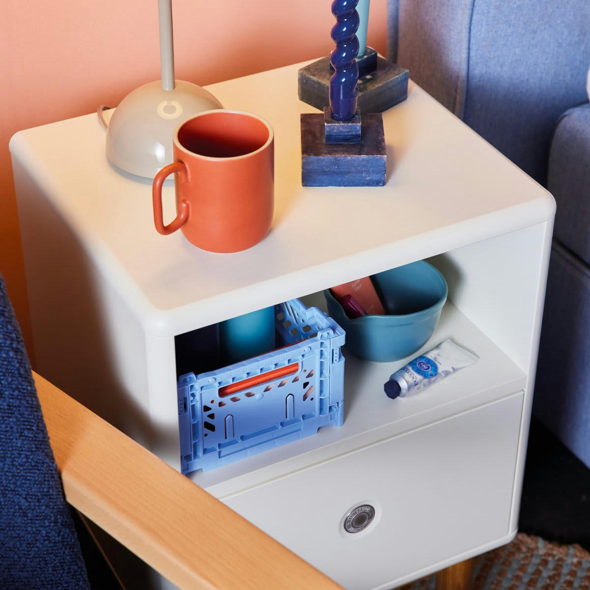 LOMA - Table de chevet scandinave avec tiroir et niche beige