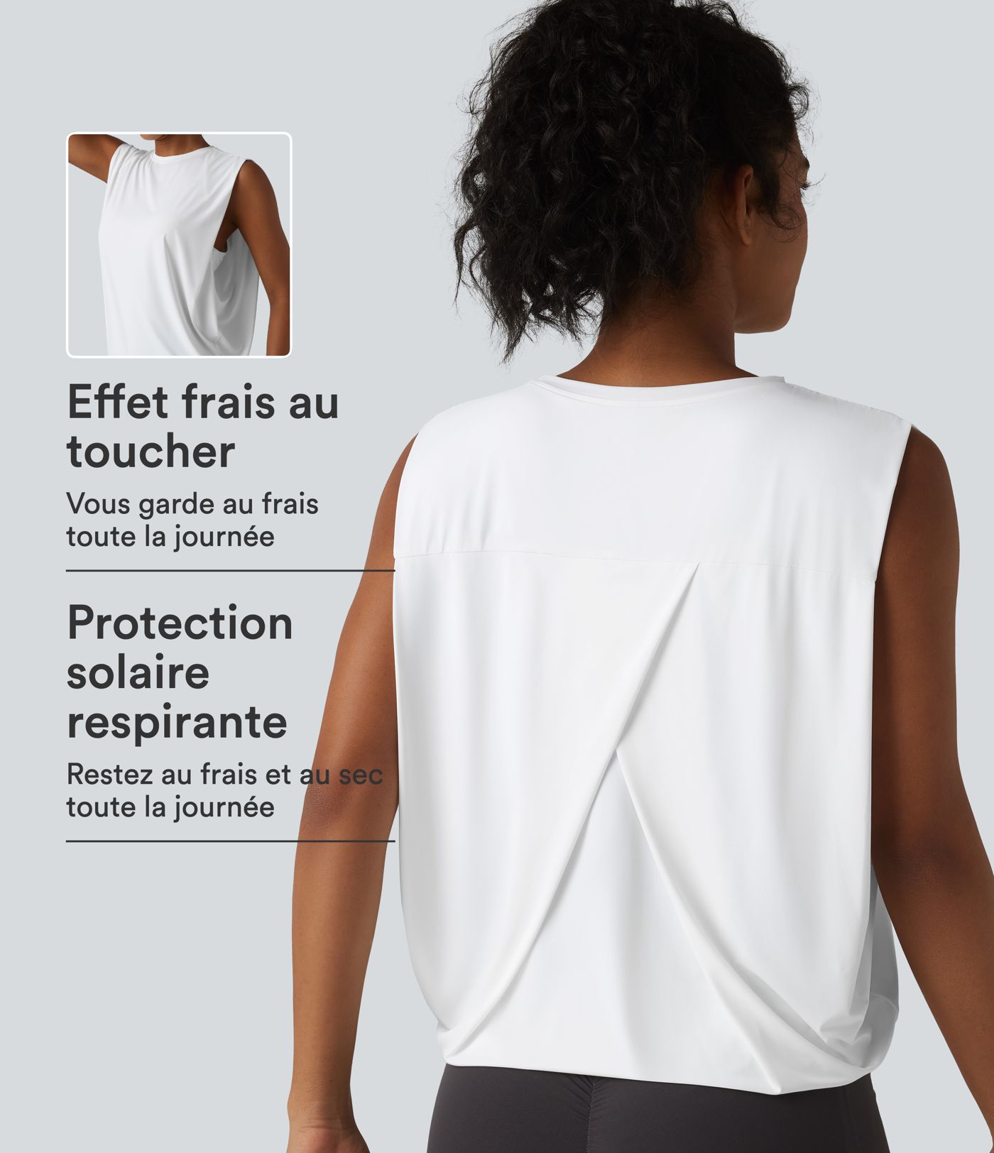Débardeur de yoga col rond croisé effet frais InstantCool, protection solaire UPF50