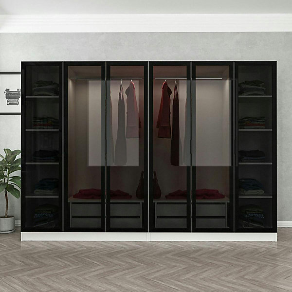 Dressing design 6 portes en verre noir &cadre blanc BYRON