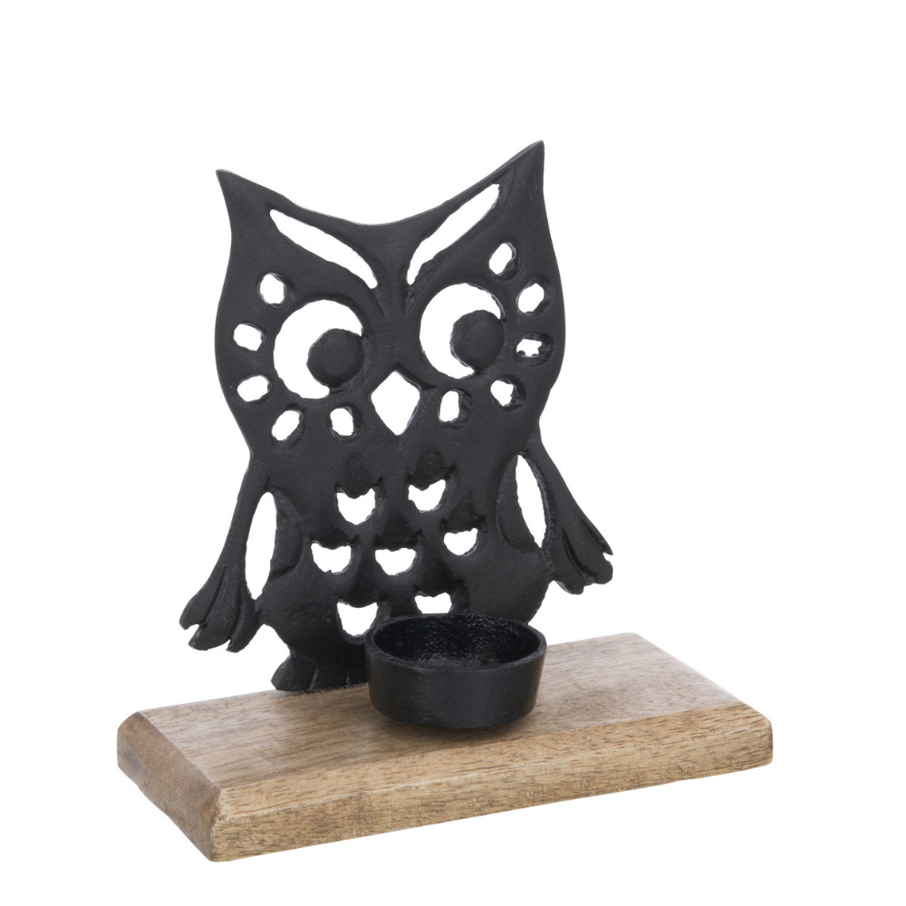 J-Line kaarshouder Uil - aluminium/hout - zwart - small