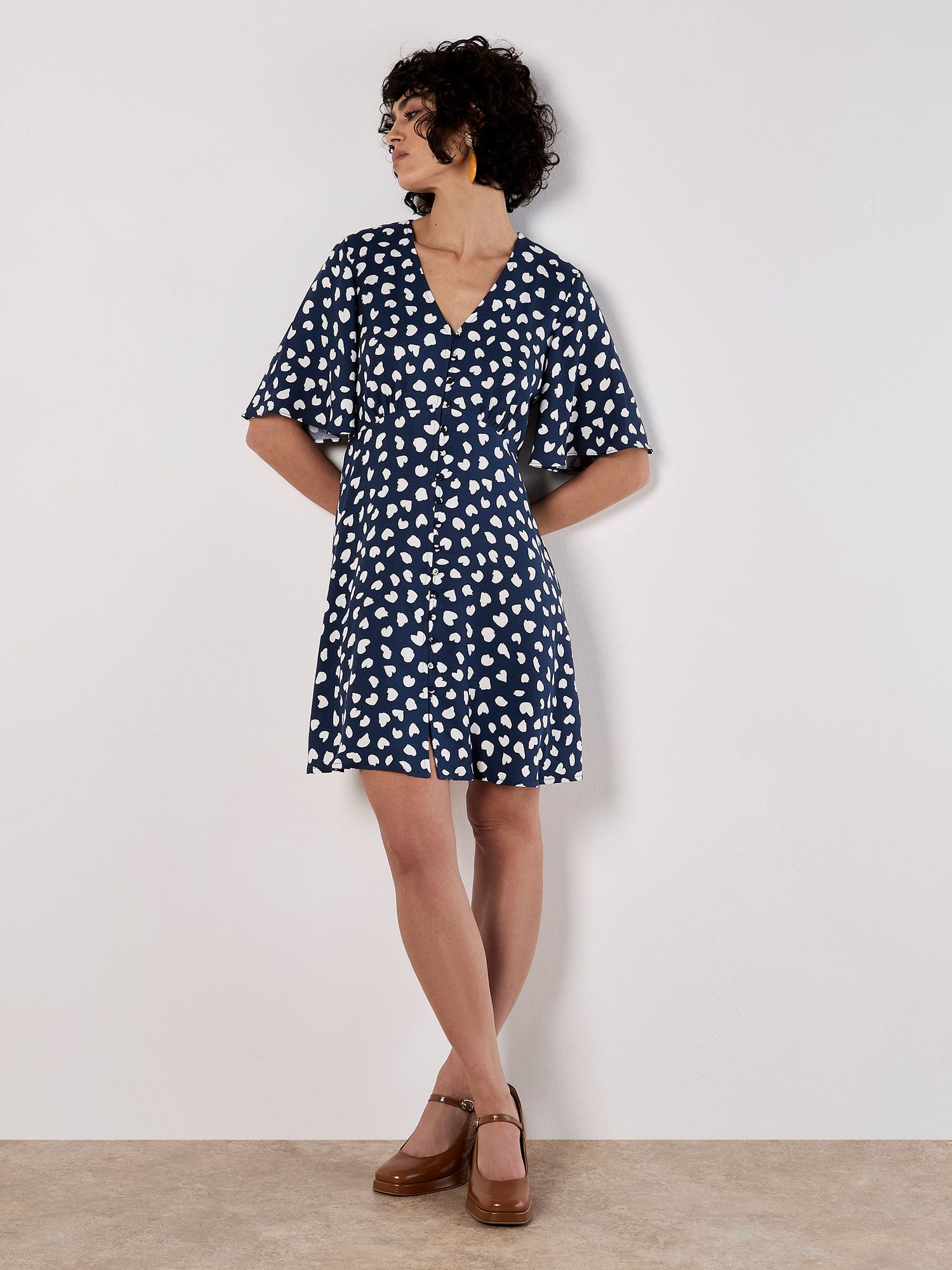 Apricot Painterly Hearts Mini Dress