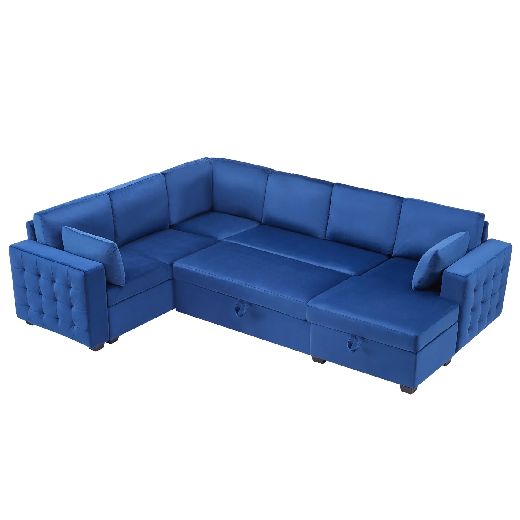 Modern U Shaped Sectional Sofa with Pull Out Sleeper and Storage Chaise for Living Room or Guest Room