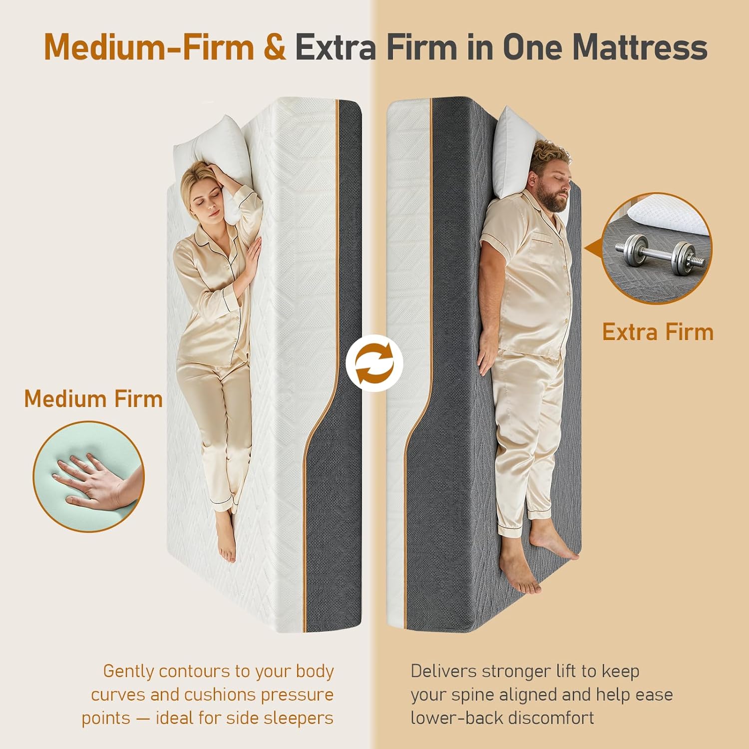 Extra Firm Queen Mattress 12-Inch: 2 Bonus Pillows, Extra & Medium Firm Dual Side Flippable, Dual Firmness Memory Foam for Back Pain, Removable Ice Silk Comfy Cover, CertiPUR-US Certified, 80x60