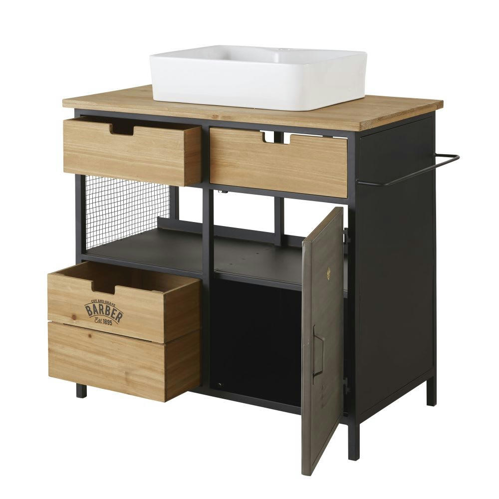 Harvey - Meuble vasque 3 tiroirs 1 porte en sapin et métal