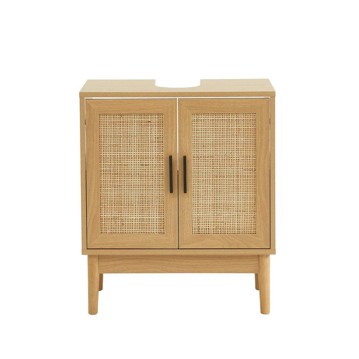 AMANA - Meuble sous vasque  effet chêne et cannage rotin l60cm