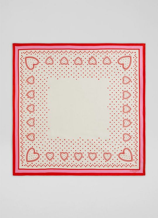Love Red & White Printed Silk Scarf