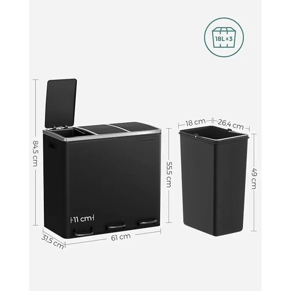 Parya Home 54L Prullenbak zwart