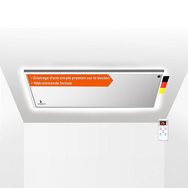 Chauffage infrarouge avec éclairage LED, télécommande et montage au plafond - IP44, 800W