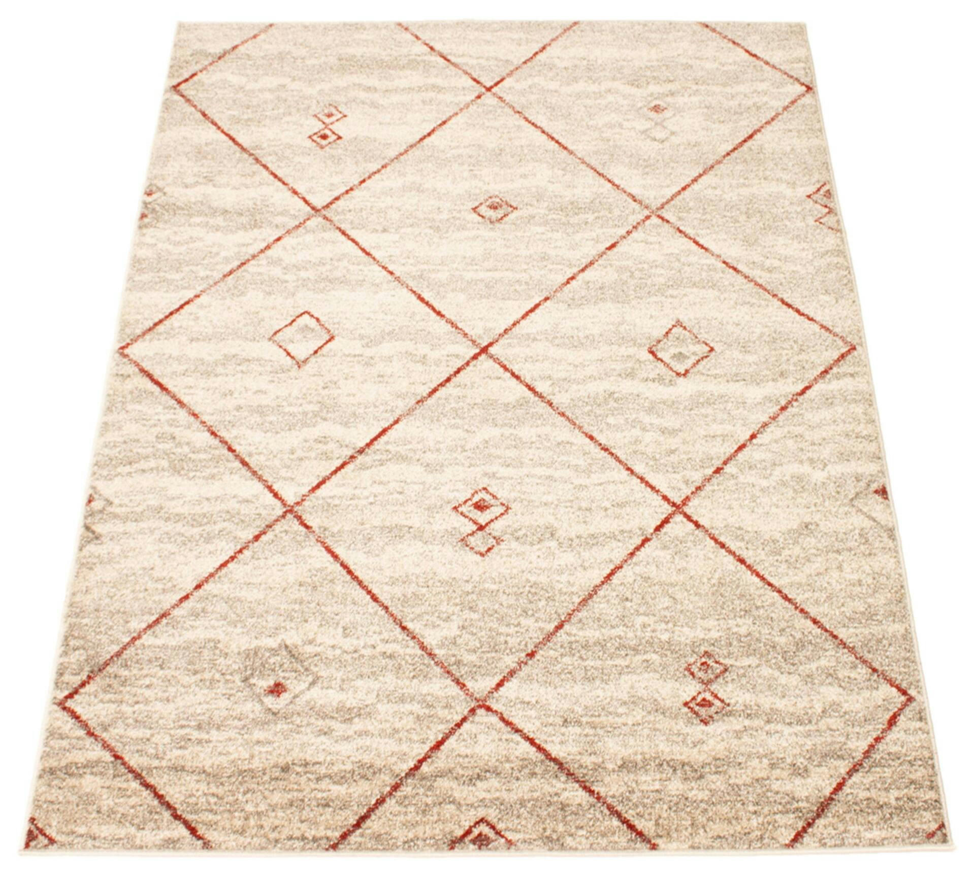 ECARPET Devos Indoor Geometric Area Rug, Ivory/Red, Assorted Sizes
