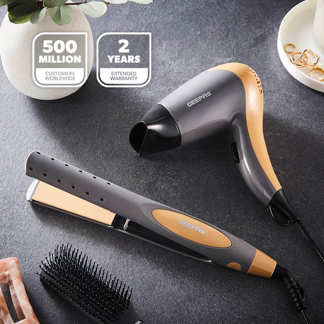 Geepas 2-in-1 Travel Hair Dryer & Hair Straightener Combo Set 2 Speed & 2 Heat