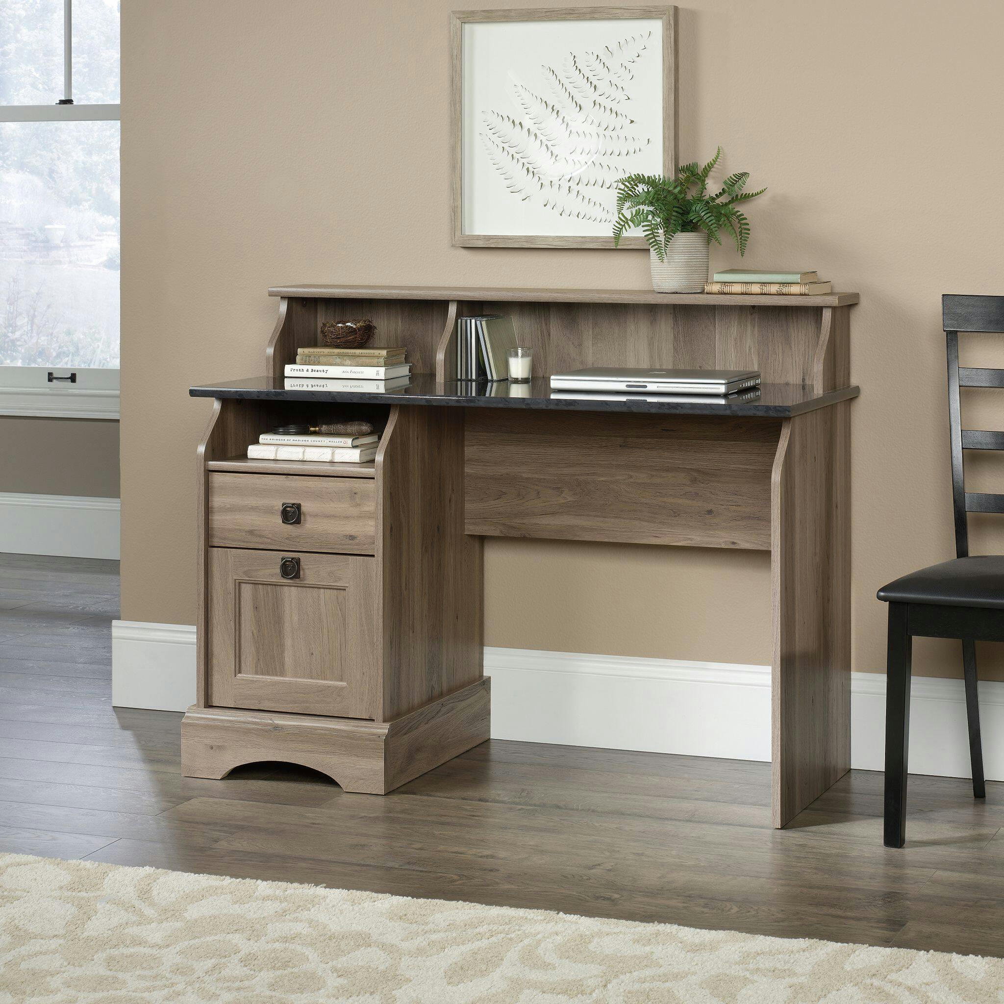 Sauder Graham Hill 2-Drawer Home Office Computer Desk With Hutch, Salt Oak Finish