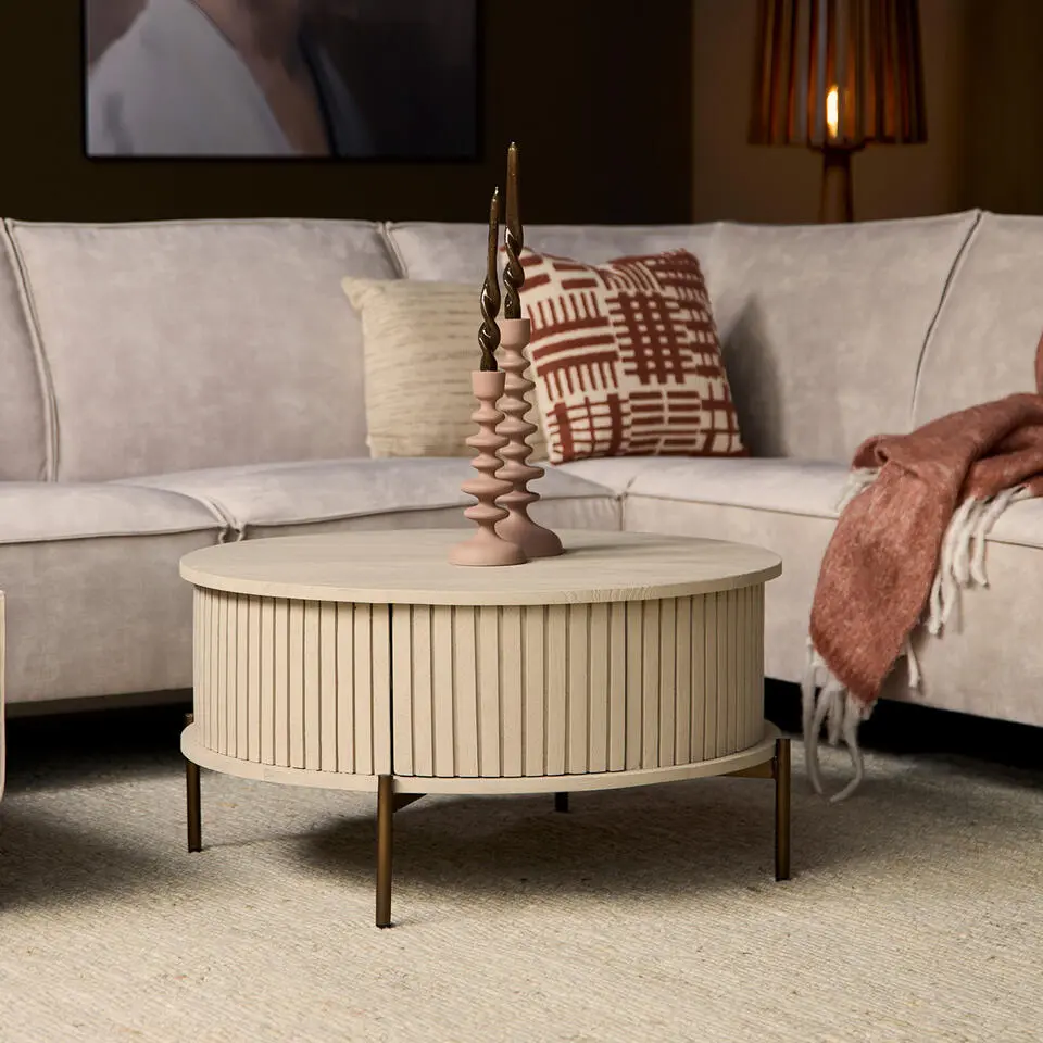 Salontafel Rond Zand Hout - 80x80x40cm - Madison