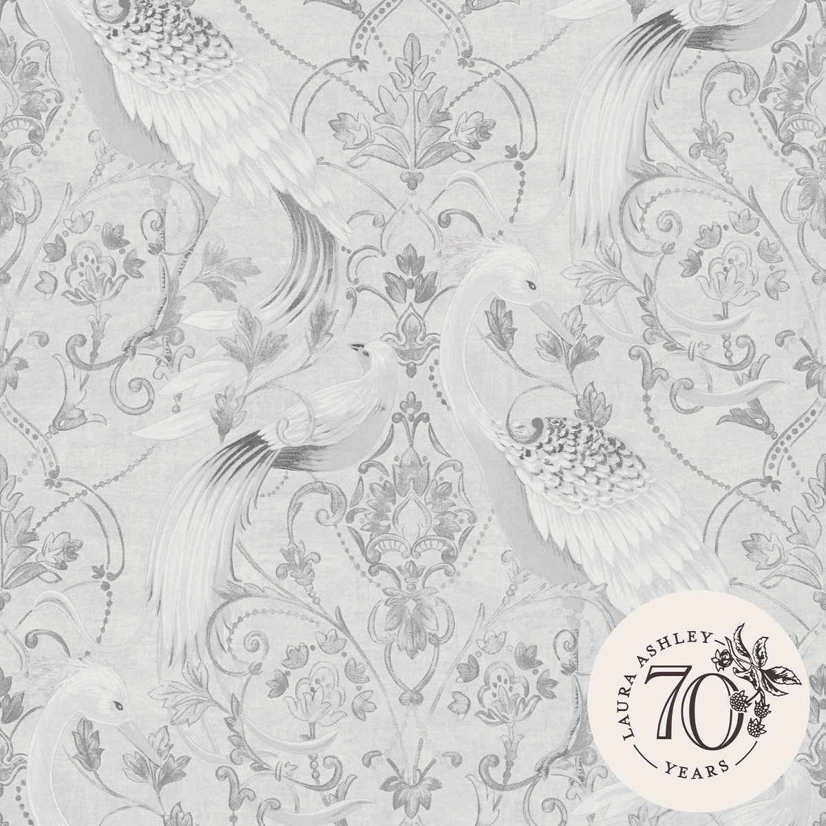 Laura Ashley Vliesbehang - Tregaron Silver - Zilver 10mx52cm