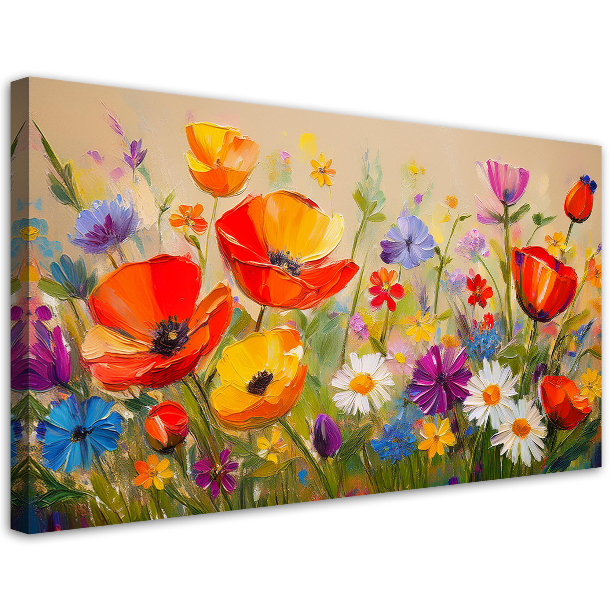 Feeby Obraz na płótnie, Maki Kolorowe Kwiaty na Łące 120x60