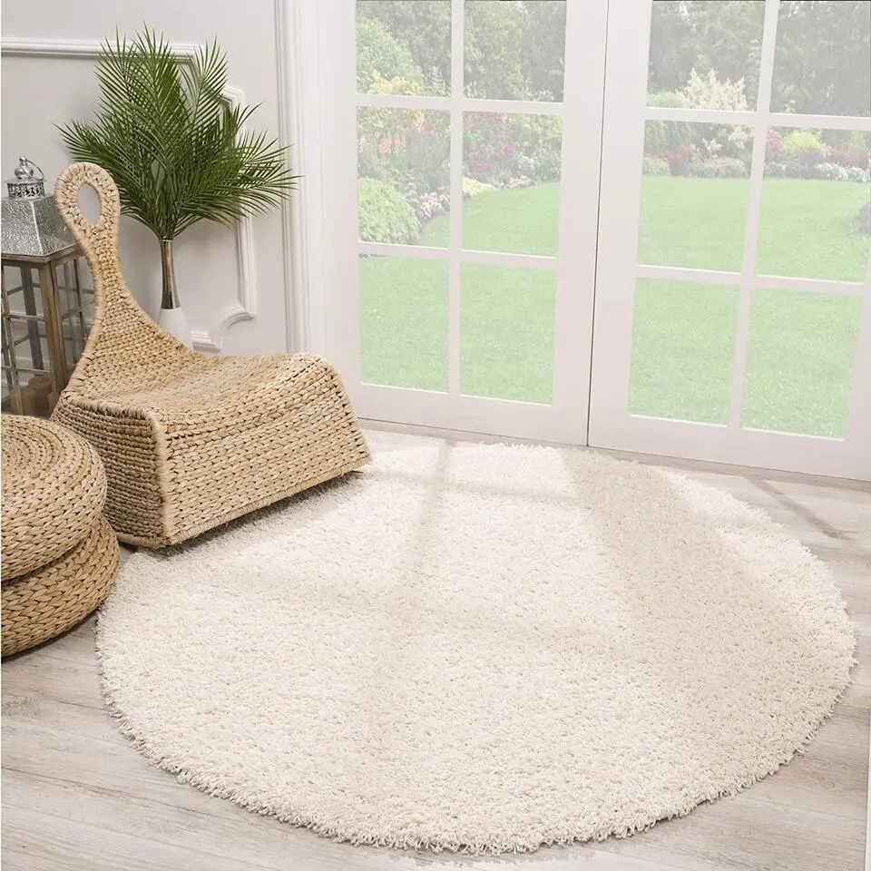 Loca Shaggy Rond Vloerkleed Creme Hoogpolig - 200 CM ROND
