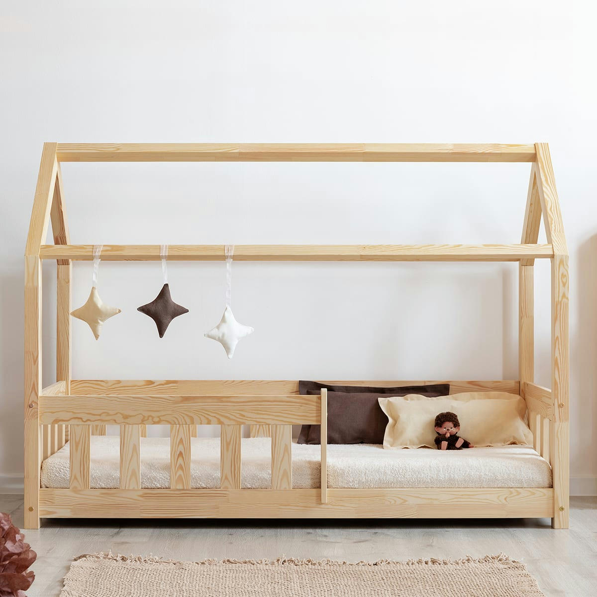 MILA - Lit cabane 90x200 sommier inclus naturel