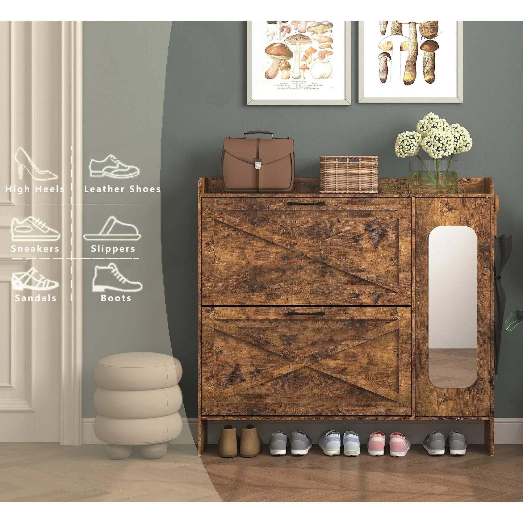 Versatile Shoe Storage Cabinet with Multiple Compartments and Stylish Design