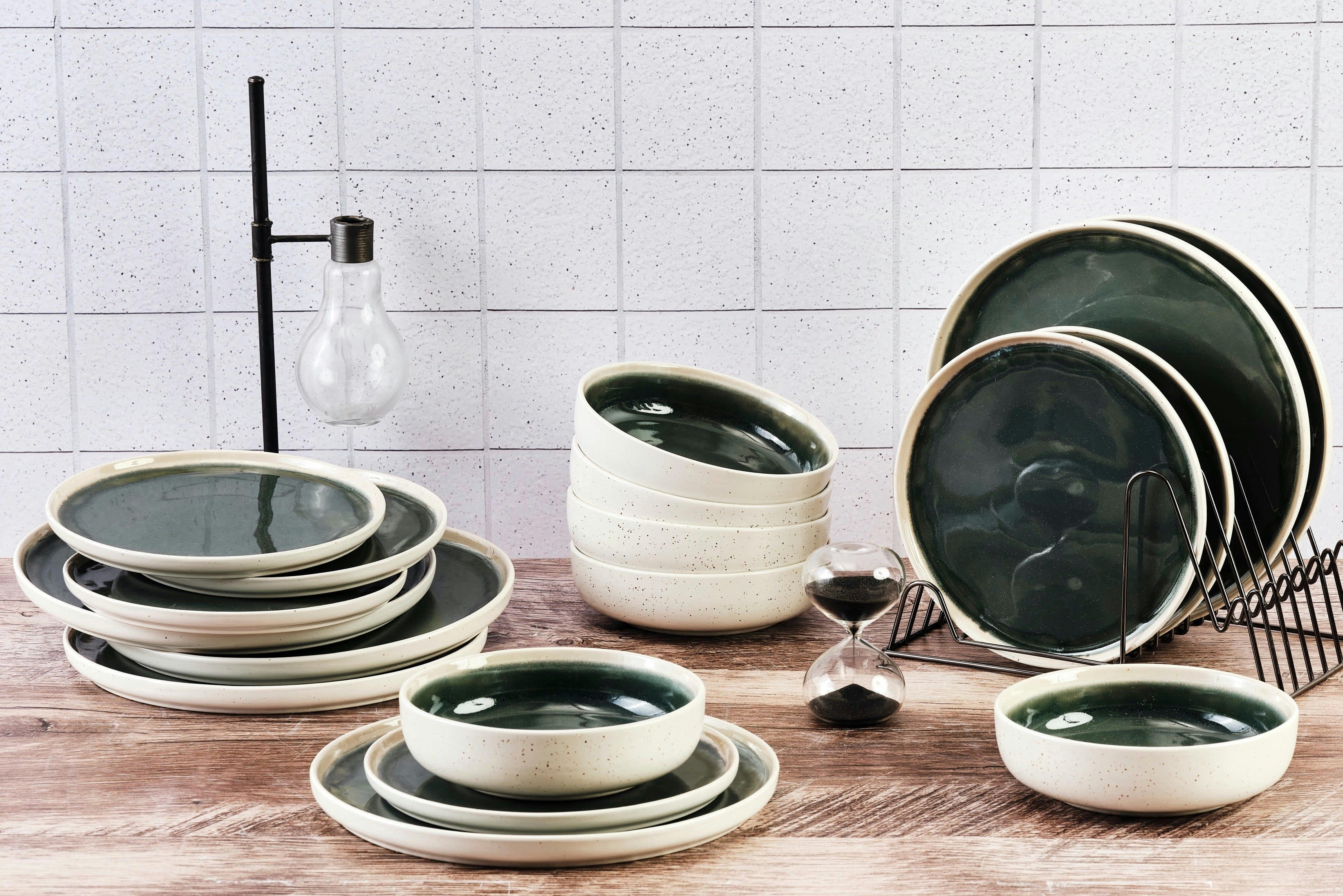 OXYGEN - Set vaisselle 18 pièces en grès gris