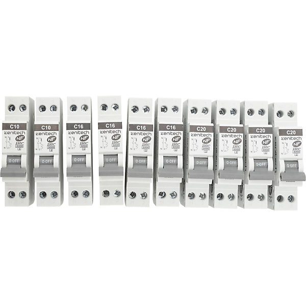 Pack de 10 disjoncteurs 2x10A   4x16A   4x20A - Zenitech