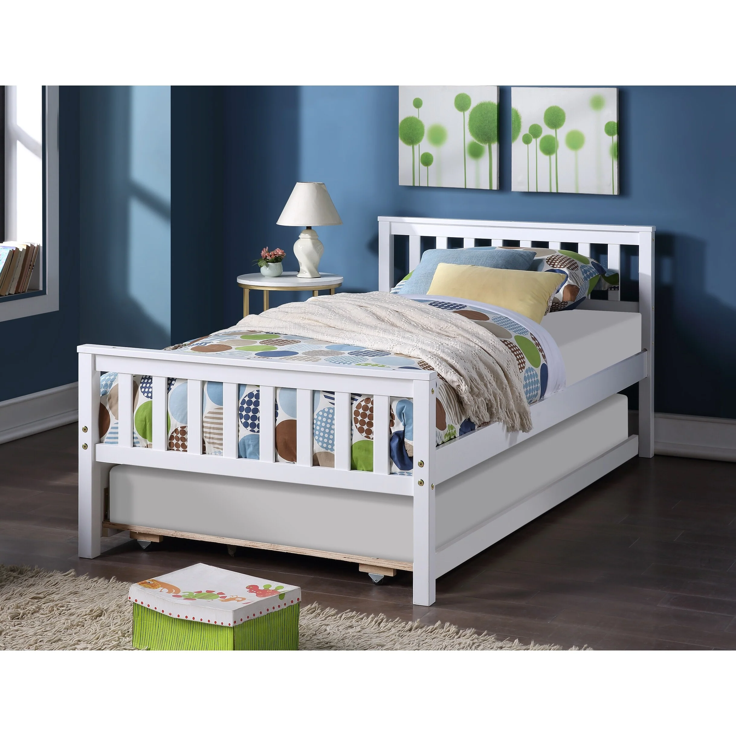 Twin Bed with Trundle, Platform Bed Frame with Headboard & Footboard for Small Spaces