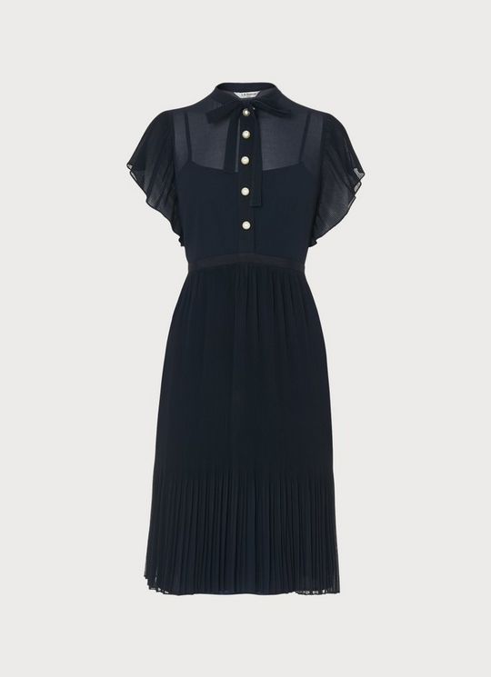 Brooks Navy Pleated Dress