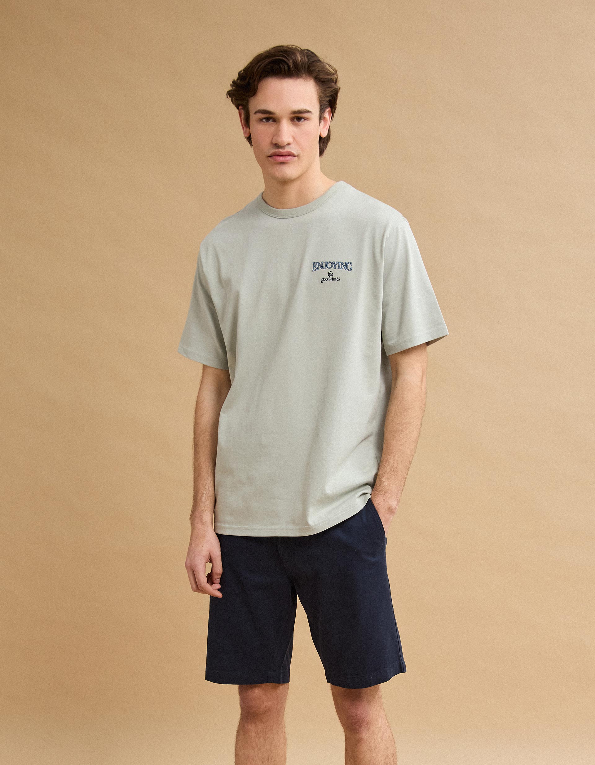 T-shirt Heavy Jersey Bordado, Homem, Cinzento