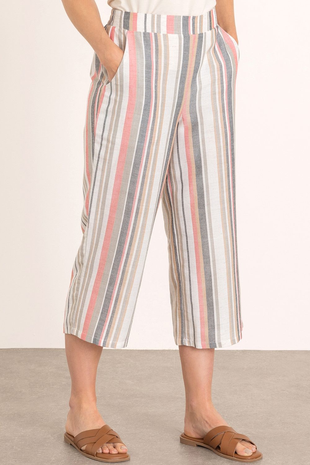 Klass. Striped Wide Leg Cropped Trousers