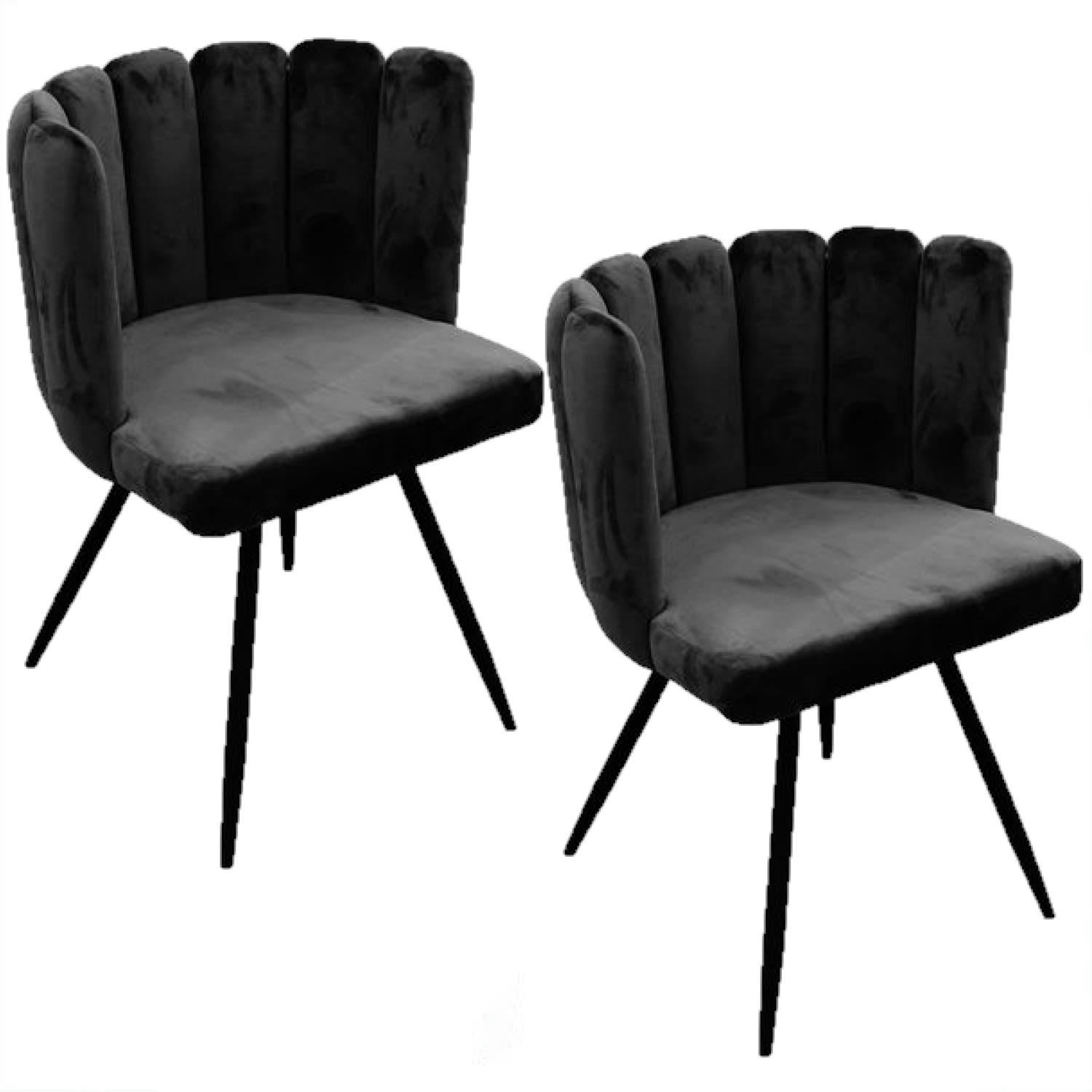 ARIEL - Lot de 2 chaises design effet velours noir