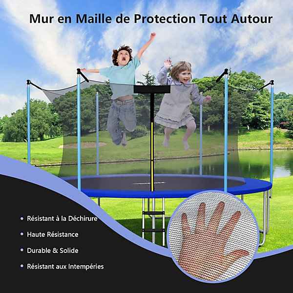 Filet de Sécurité Intérieur pour Trampoline de D.366CM &8 Poteaux, Résistant aux UV, Double Fermeture éclair(Poteau non inclus)