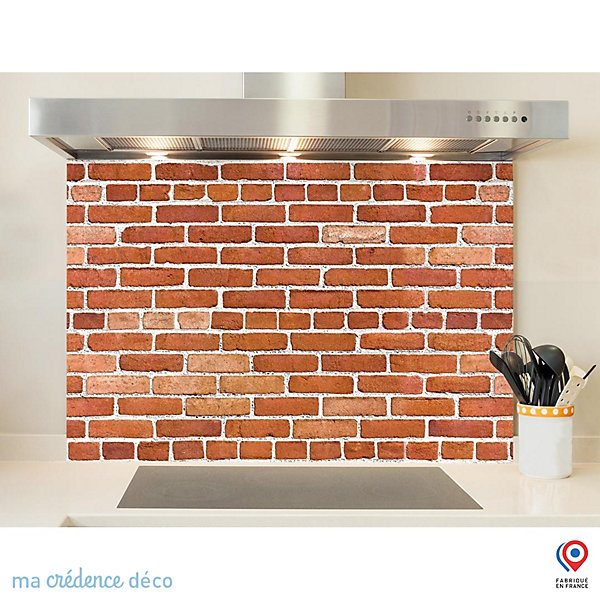 Crédence cuisine fond de hotte Mur briques rouges - Alu composite - L 60 cm x H 45 cm - MaCrédenceDéco