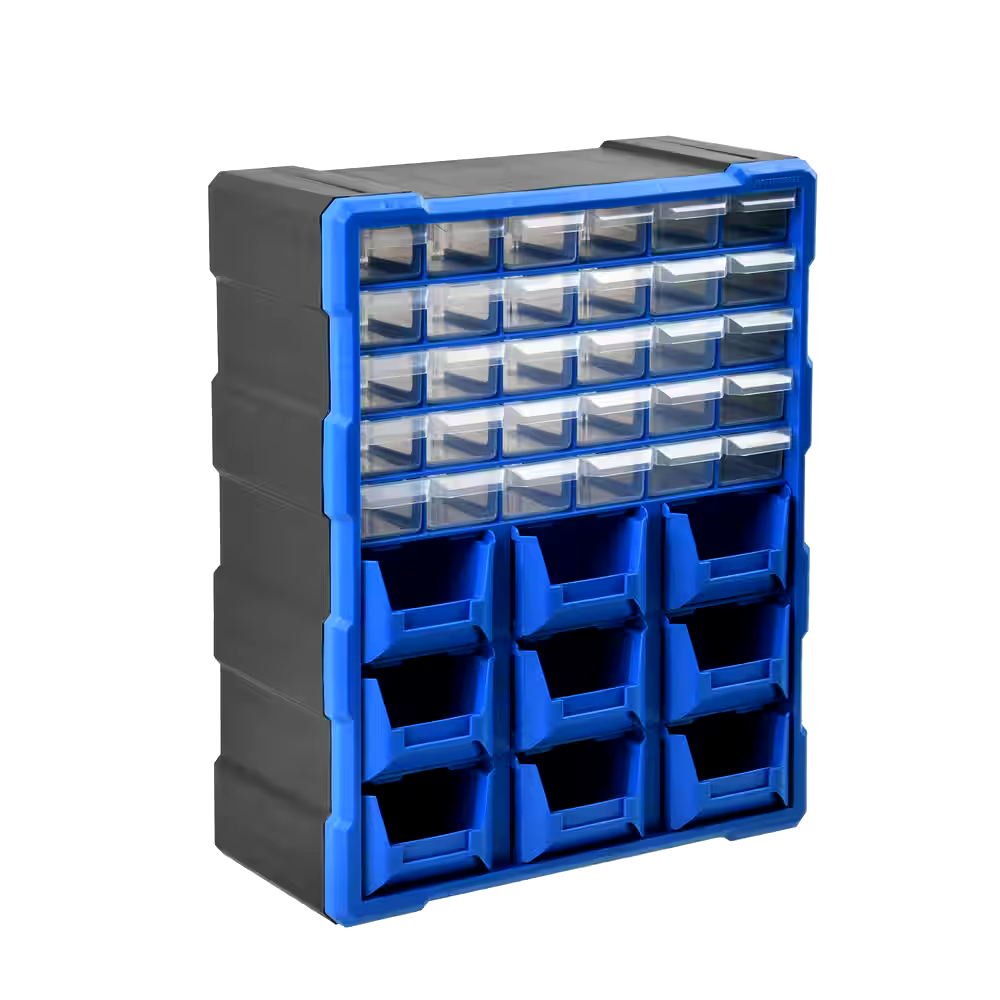 Mastercraft Hybrid Stackable Wall-Mountable 39-Drawers+Bins Parts Cabinet, 6x15x19-in