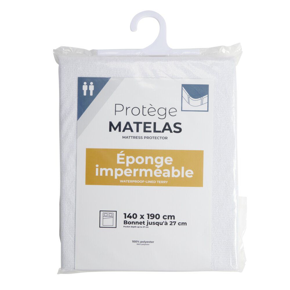 Protège matelas 2 personnes éponge imperméable anti-acariens 140x190cm