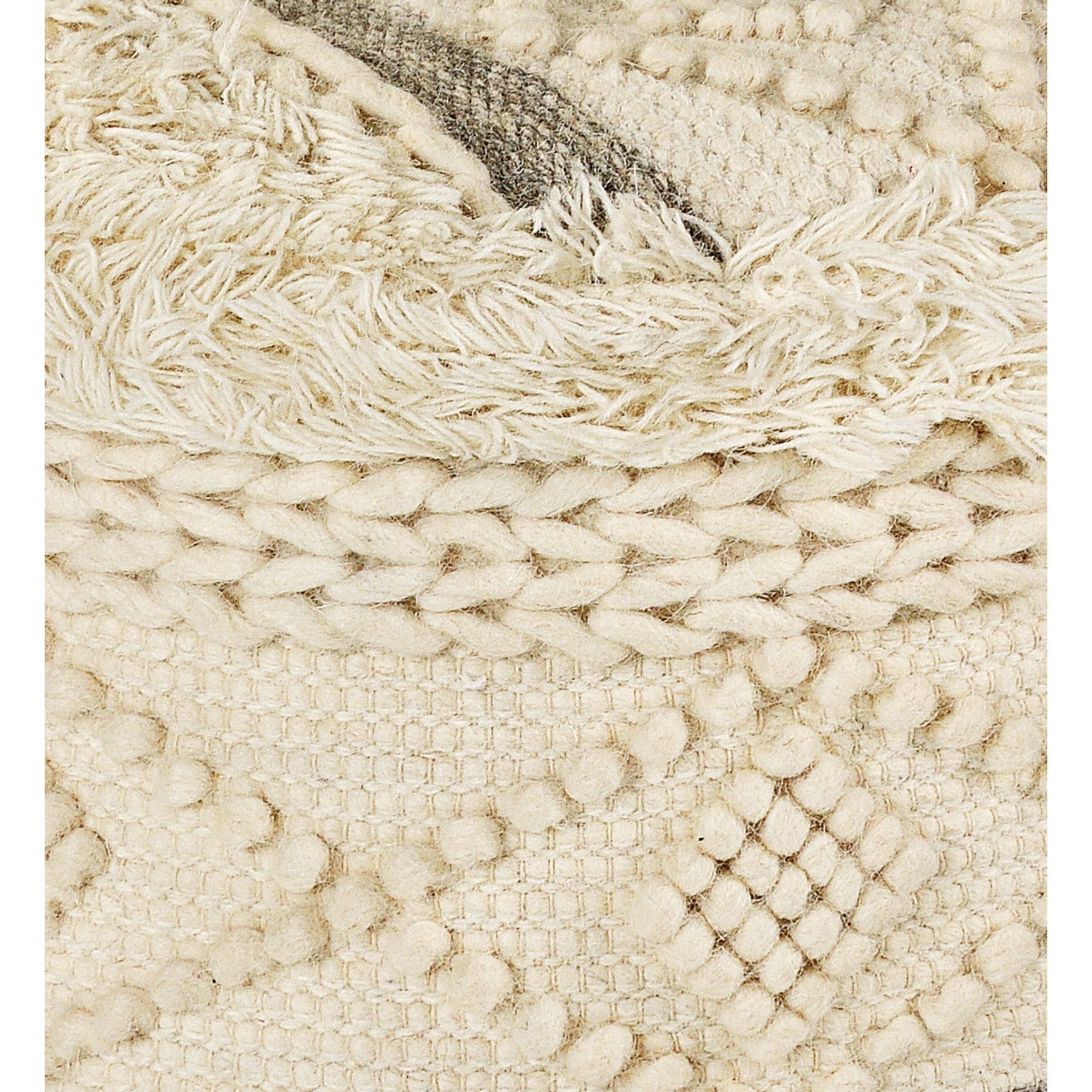 18 Cream and Brown Geometric Tufted Round Wool Pouf Ottoman