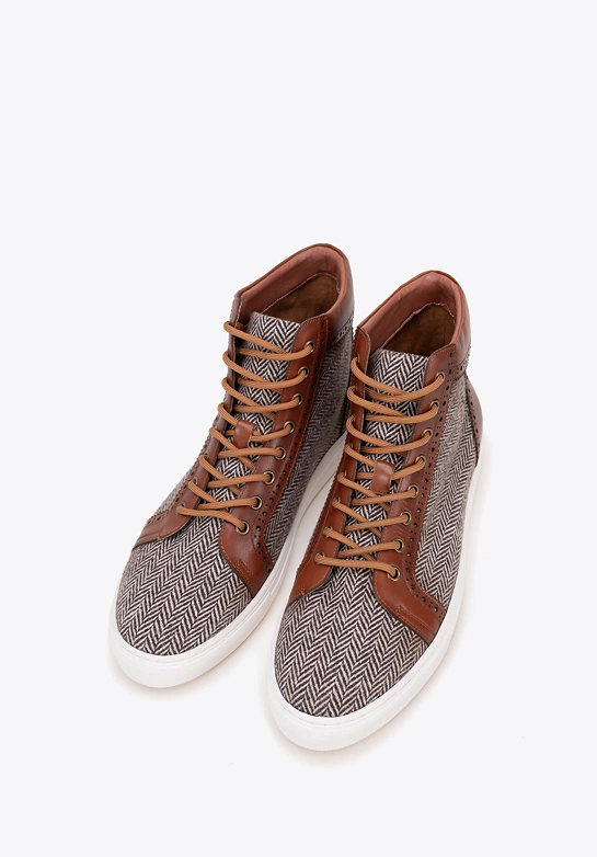 Męskie sneakersy skórzane wysokie brązowe