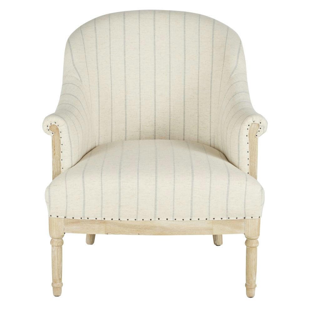 Polka - Fauteuil bergère en lin beige motifs à rayures