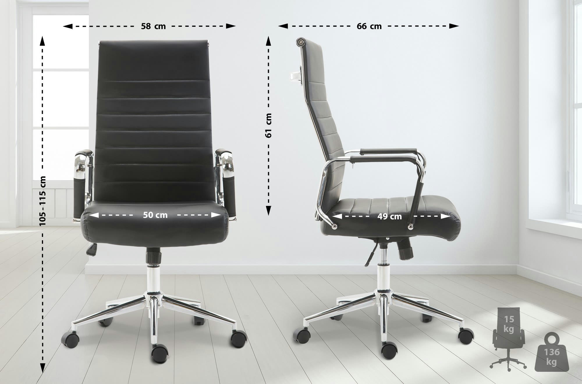 KOLUMBUS - Chaise de bureau réglable pivotant en similicuir Noir