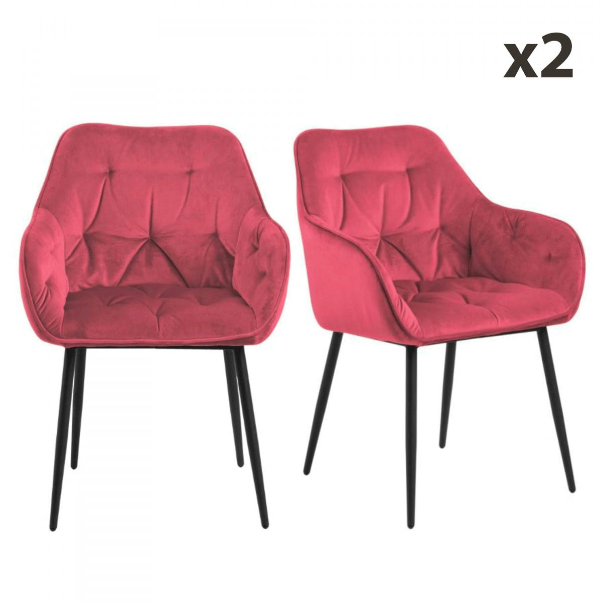 BROKEN - Lot de 2 chaises en velours matelassé avec accoudoirs rouge
