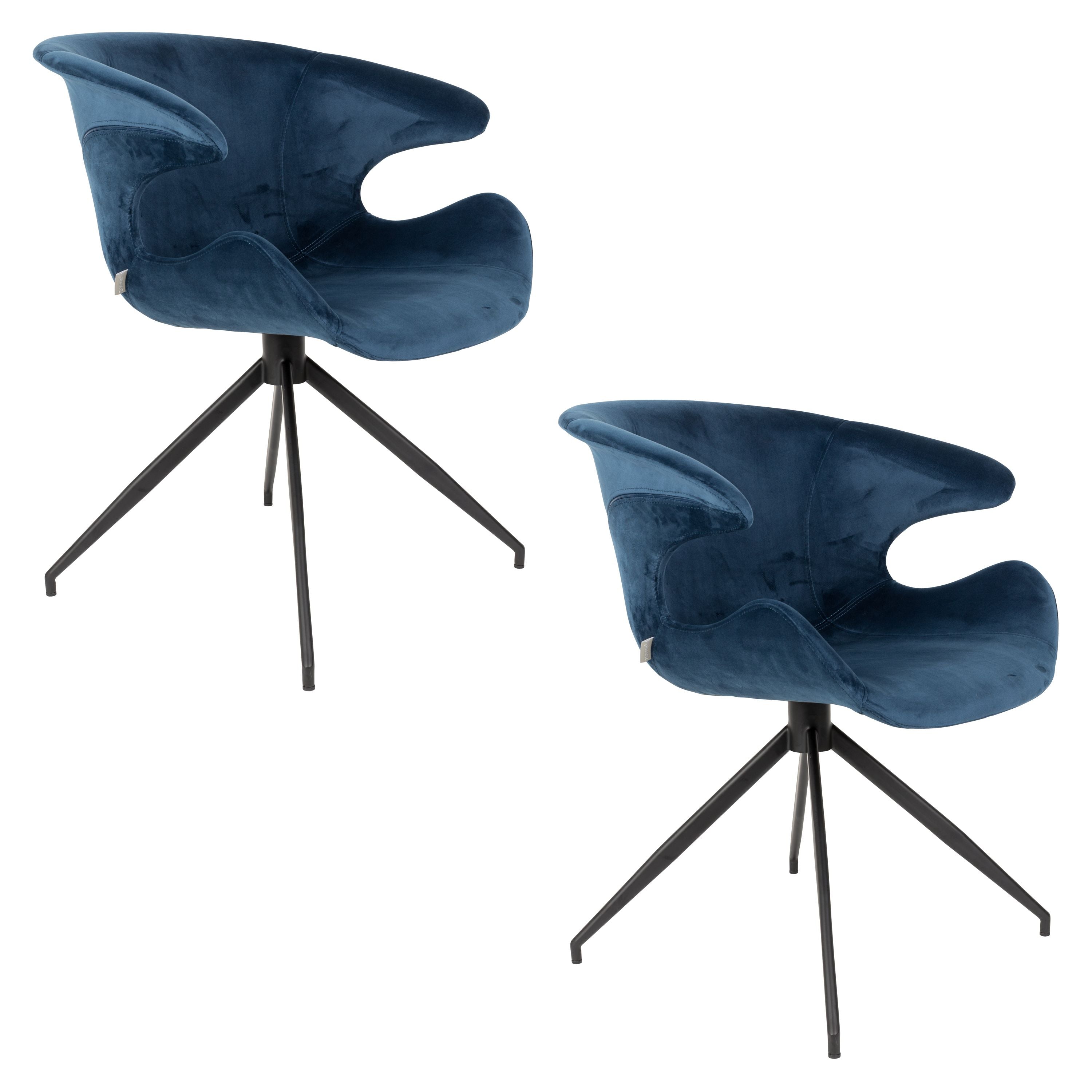 Zuiver Mia Eetkamerstoelen Armleuning Blauw - Set van 2