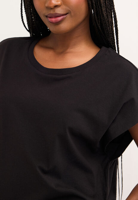 Womens Black Extended Sleeve Cotton T-Shirt