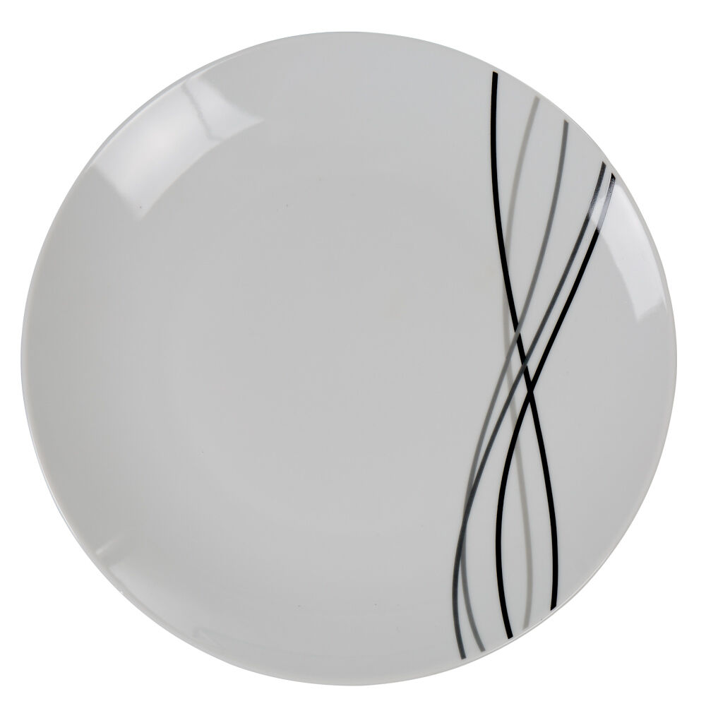 Assiette plate ronde blanche lignes gris noir Ø26.5cm