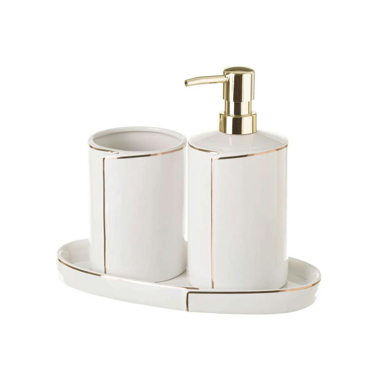 - Set salle de bain céramique blanc et or 3 pièces