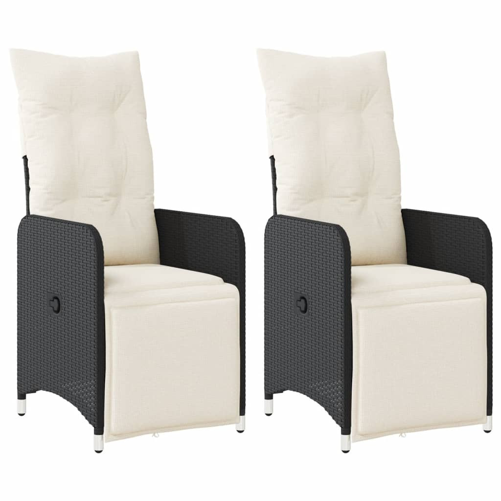 2x Krzesło Ogrodowe Rozkładane z Poduszką Fotel Ogrodowy Czarny Rattan