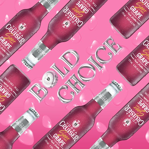 Vodka Cruiser Sour Grape, Refreshing Flavoured Pre-Mixed Vodka Drink, 4.6% ABV, 275mL (Case of 24 Bottles)