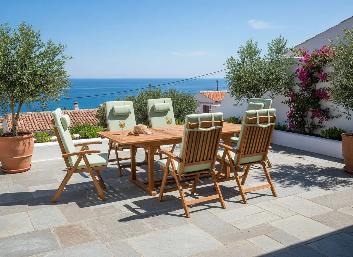 Garden Dining Set 6 Seater JAVA PREMIUM Acacia Wood Green