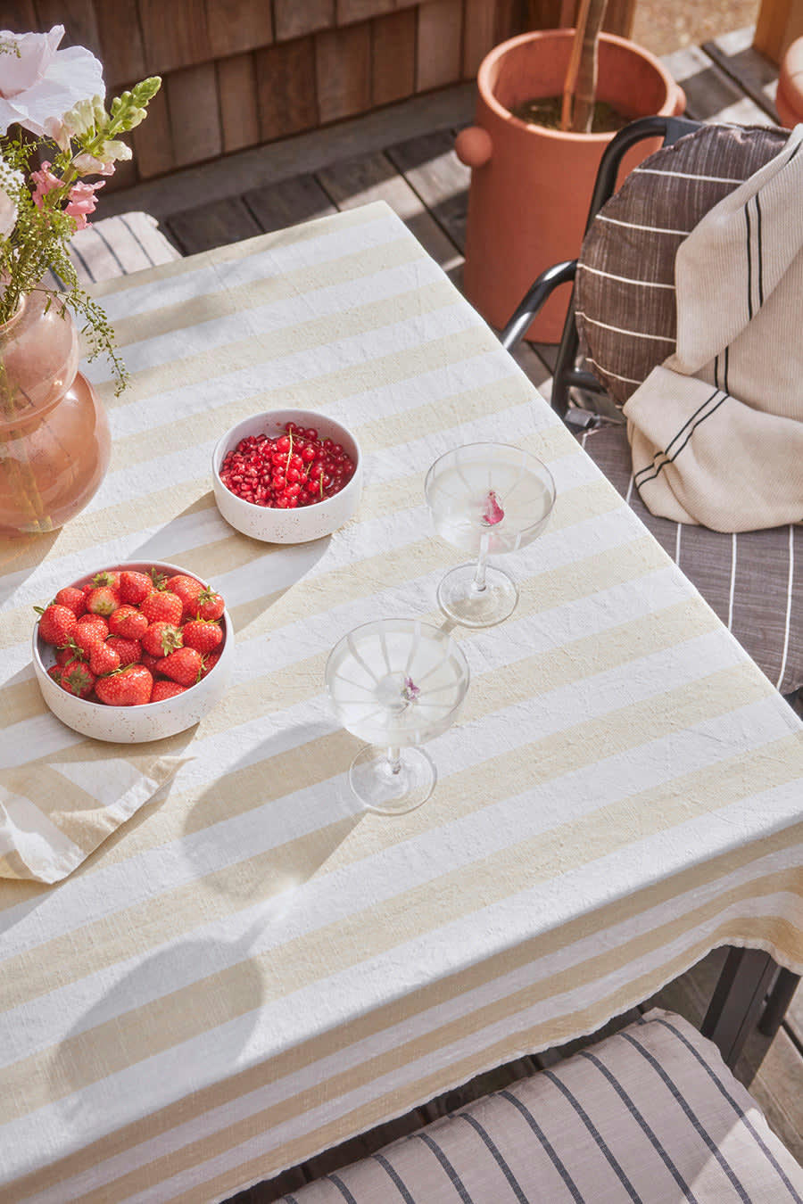 STRIPED - Nappe rayée jaune en coton organique H260x140cm