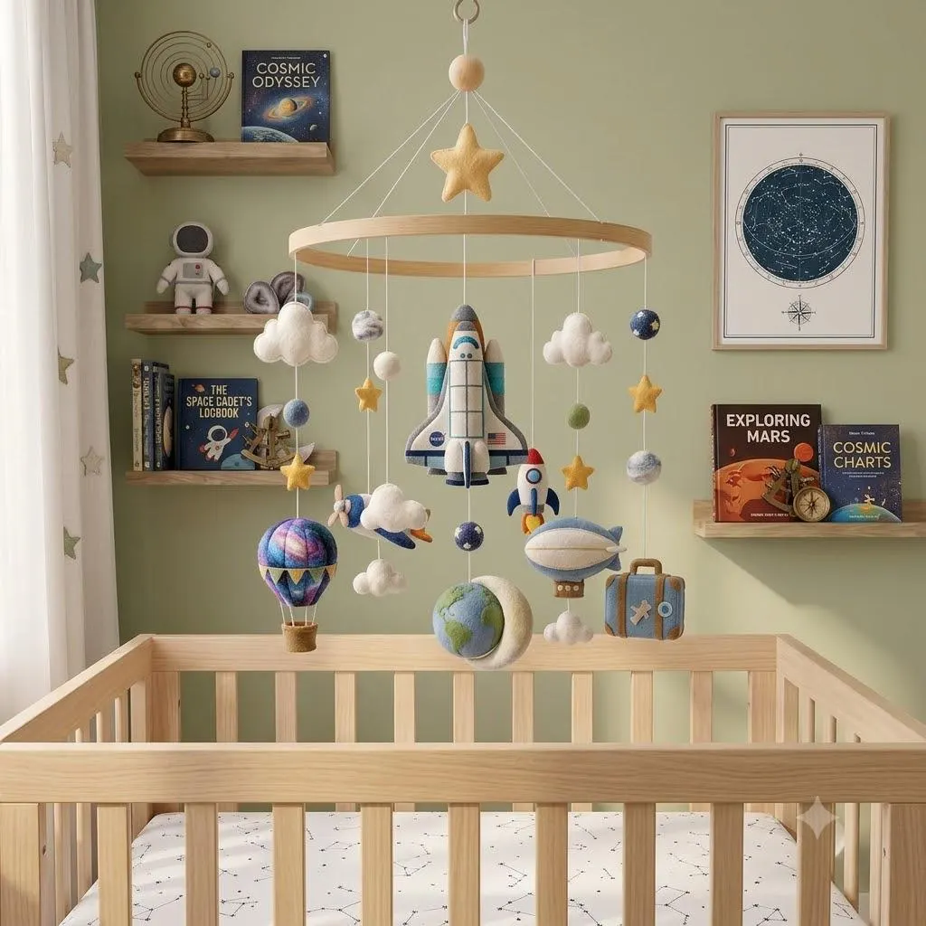 Travel Baby Mobile, Felt Airplane Crib Mobile, Hot Air Balloon Airship Nursery Decor, Adventure Nursery, Newborn Gift, Baby Shower Gift