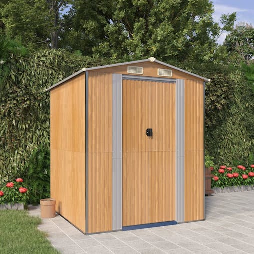 NNEVL Garden Shed Light Brown 192x191x223 cm Galvanised Steel