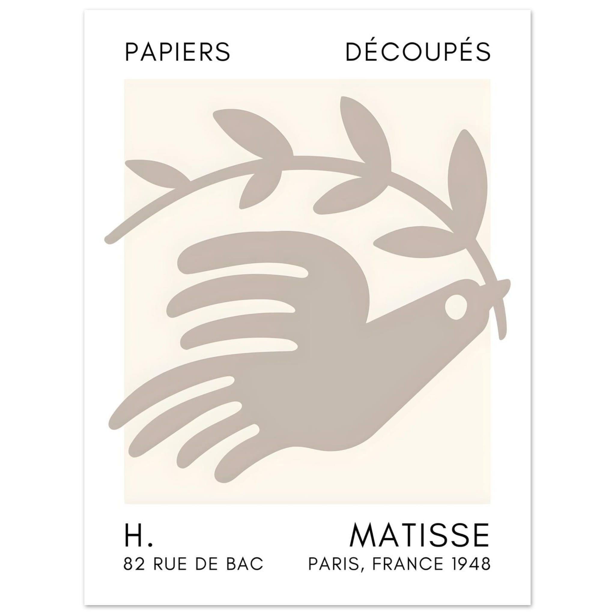 Artfulprints Poster Matisse - Peace dove grey  - 30x40 cm - Grijs